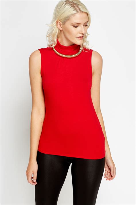 Buy Red High Neck Sleeveless Top In Stock