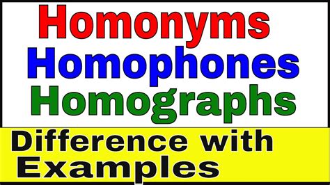 Homonyms Homophones And Homographs Differences With Examples Youtube
