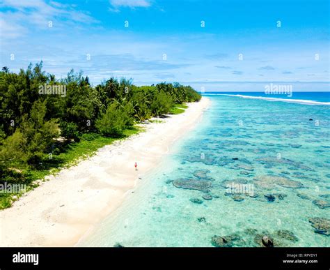 An Aerial View Of Black Rock Beach At Rarotonga In The Cook Islands