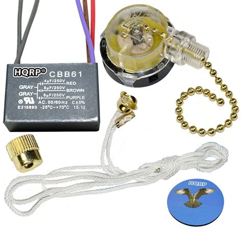 Hqrp Kit Ceiling Fan Capacitor Cbb61 4uf5uf6uf 5 Wire And 3 Speed Fan