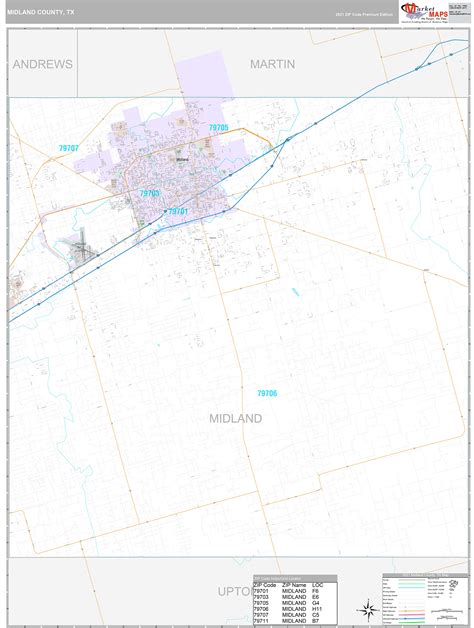 Midland County, TX Wall Map Premium Style by MarketMAPS