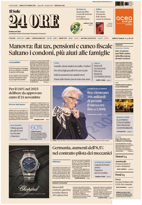 Newspaper Il Sole 24 Ore Italy Newspapers In Italy Saturdays