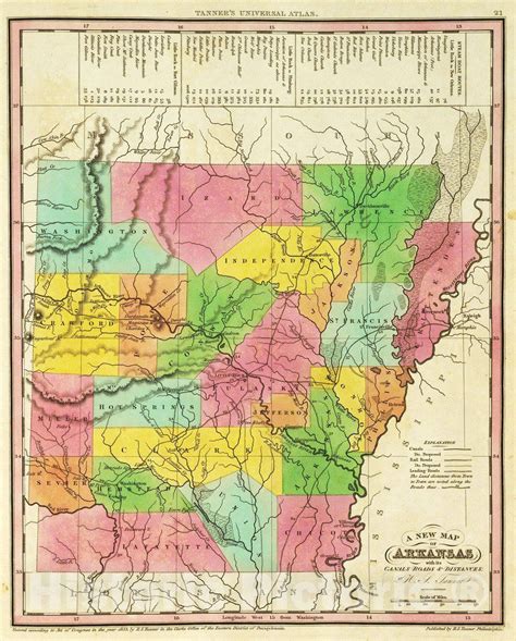 Historic Map 1836 New Map Of Arkansas Vintage Wall Art 44in X
