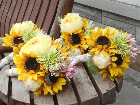 Sunflower Peonies And Wild Flowers Rustic Wedding Bouquet Etsy