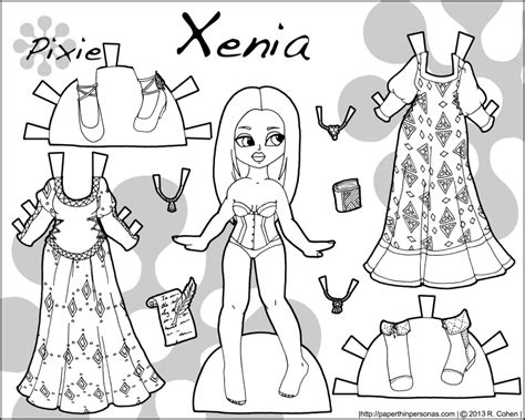 Printable Paper Doll In Full Color Or Black And White