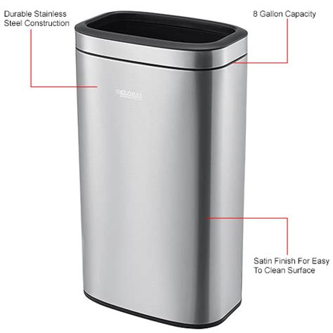 global industrial™ stainless steel slim open top trash can 8 gallon