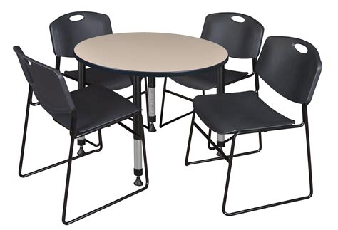 Kee 42 Round Height Adjustable Classroom Table Beige And 4 Zeng Stack