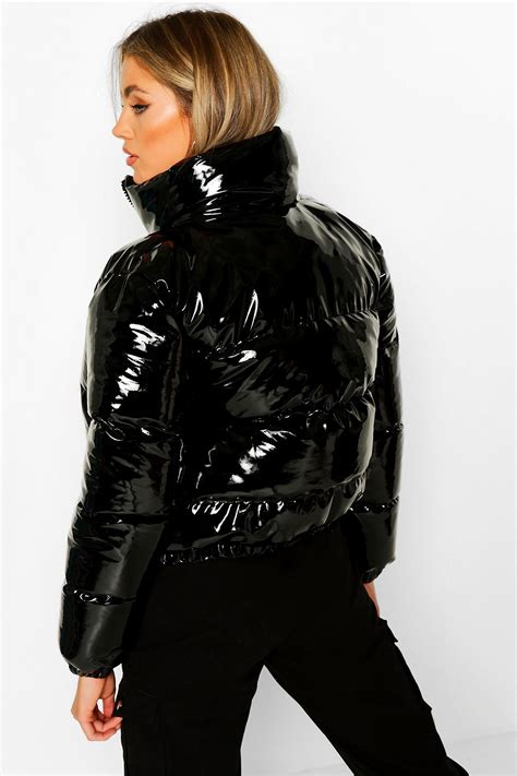 High Shine High Neck Crop Puffer Jacket Boohoo Tomboy Fashion