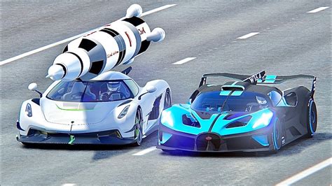 Bugatti Bolide Vs Koenigsegg Jesko With Saturn V Rocket Engine Drag