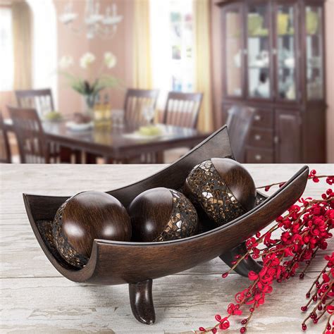 Schonwerk Walnut Decorative Orbs For Bowls And Vases Set Of 3 Resin Sphere Balls For Living