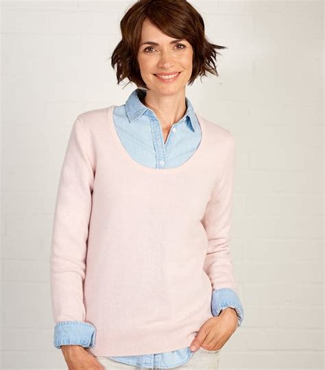 Pale Pink Womens Cashmere And Merino Scoop Neck Jumper Woolovers Au