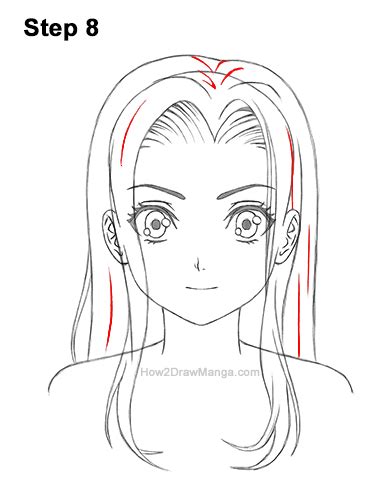 How To Draw A Manga Girl With Long Hair Front View Step By Step