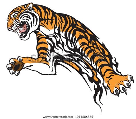 Tiger Jump Aggressive Big Cat Tattoo Stock Vector Royalty Free 1011686365