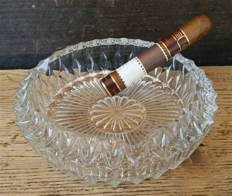 Vintage Glass Ashtray Heavy Cigar Cigarette Ashtray By Brassattics
