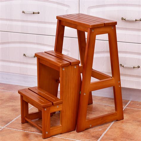 This one is less common as there is no back on the seat. Costway Wood Step Stool Folding 3 Tier Ladder Chair Bench ...