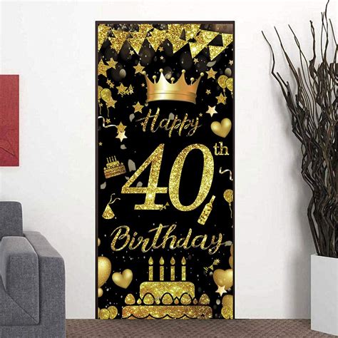 Mocossmy Happy Th Birthday Door Banner Large Black And Gold Happy Birthday Door Cover Porch