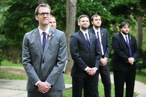 Gray Wedding Suit And Purple Tie