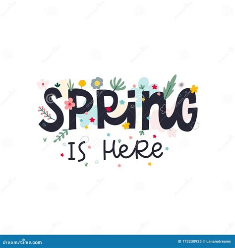 Spring Is Here Lettering Flowers Illustration Card Stock Illustration