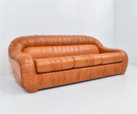 Italian Cognac Leather Sofa 1970s 155479