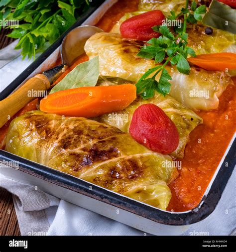 Golabki Polish Cabbage Rolls In Tomato Sauce Stock Photo Alamy