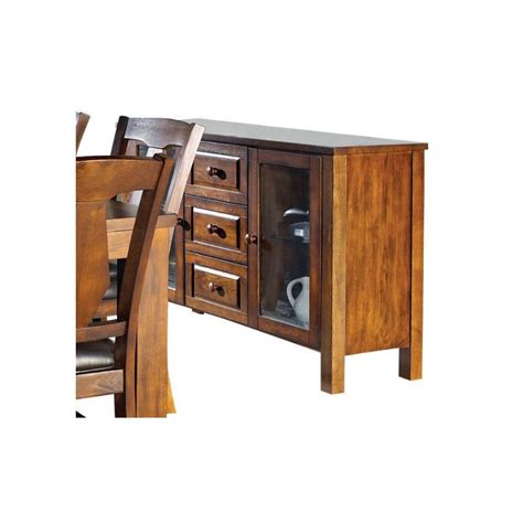 Good & gracious lighted glass curio cabinet with mirrored back for private collectibles display console cabinet with adjustable shelf 38.25 w, oak. Steve Silver Company Lakewood Rich Oak Server - LK450SV