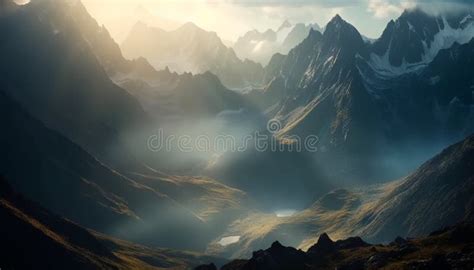 Majestic Mountain Peak High Up In Sky Generated By Ai Stock Image