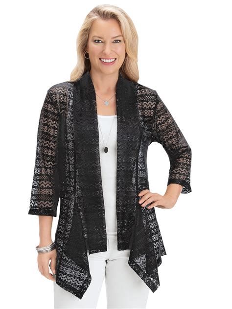 Collections Etc Elegant All Over Lace Cardigan With Cascading Open Front 34 Long Sleeve