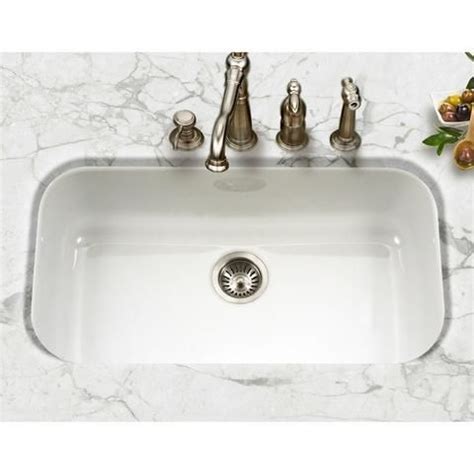 5 hole cast iron single bowl undermount kitchen sink in white. Houzer PCG-3600 Porcela Series Porcelain Enamel Steel ...
