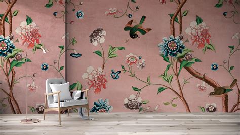 Pink Chinoiserie Tree Inspried Wallpaper Mural