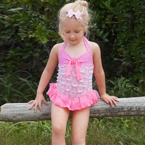 Cute 2pcs Kids Swimwear Pink Halter Swimsuit Baby Girls Bikini Set Dot