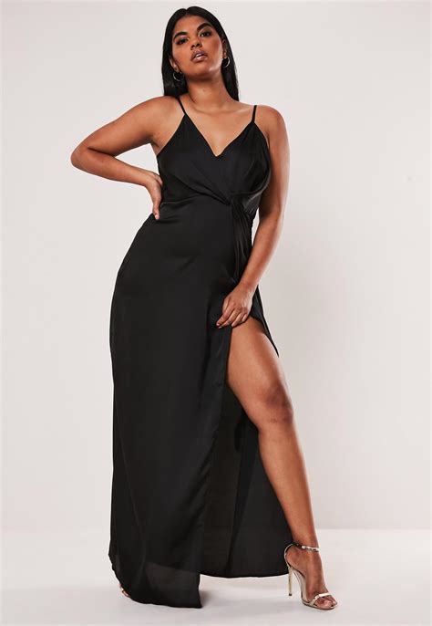 Plus Size Black Satin Twist Cami Maxi Dress | Missguided Australia