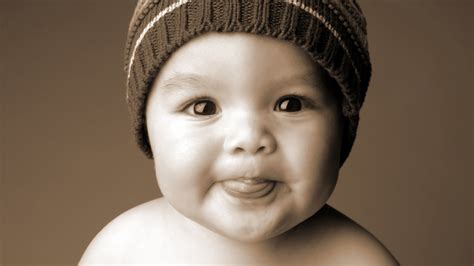 Download Wallpaper 1920x1080 Baby Face Smile Tongue Hat Full Hd