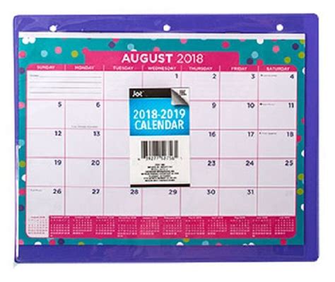 2018 2019 Monthly Planner Calendar In Plastic Sleeve For 3 Ring Binder