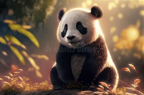 Beauty Panda Bear Seated Wild Animal Scene Generative Ai Stock Photo
