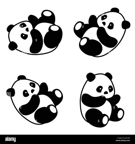 Vector Illustration Cute Cartoon Asian Panda Bear Set Collection