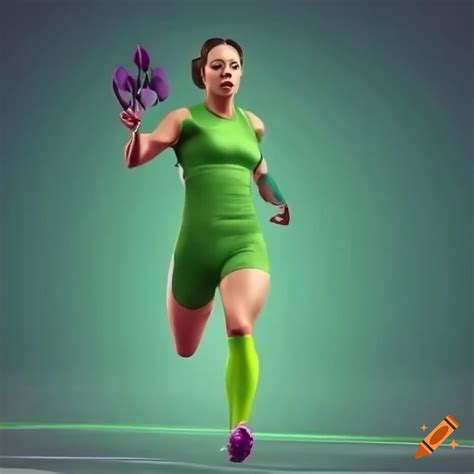 The Sprinter Is A Fast Athletic Female Superhero Wearing A Green Jersey