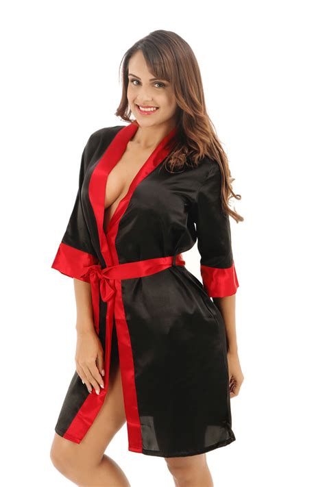 Download 2019 Wholesale Sexy Black Women'S Short Satin Robe Red ...