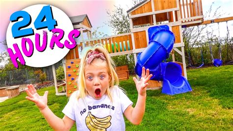 Everleigh Spends 24 Hours In Her Backyard Playground Youtube
