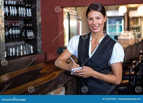 Portrait Of Waitress Taking Order In Restaurant Stock Image Image Of
