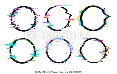 Glitch circle frame effect, circle glitch collection modern, digital tv ...