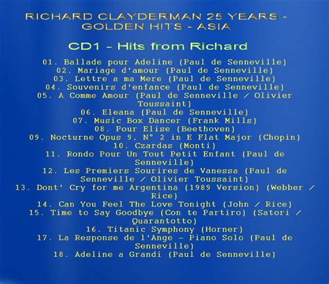 Richard Clayderman 25 Years Of Golden Hits Dts Es 2cds Lossless