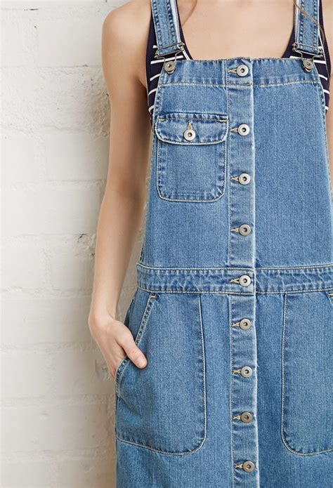 Buttoned Denim Overall Dress Forever 21 2000154230 Overall Dress Denim Overall Dress