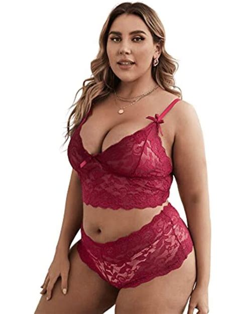 Buy Floerns Womens Plus Size Lingerie Set Floral Lace Bralette And Panty Underwear Online