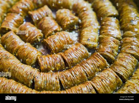 Burma Baklava Dessert In Tray Traditional Turkish Dessert Stock Photo