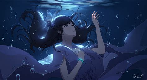 Anime Girl Floating In Water
