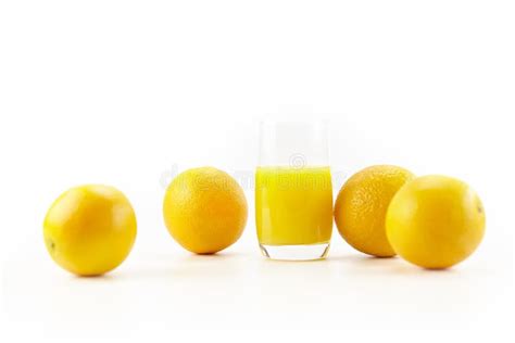 Four Oranges And A Grlass Of Orange Juice Stock Image Image Of