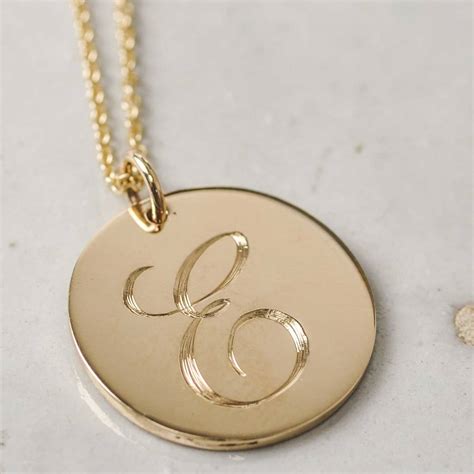 Large Engraved Initial Gold Coin Pendant Necklace By Lindsay Pearson