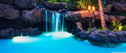 Tropical Resort Waterfalls Hawaii Pool 3440 1440