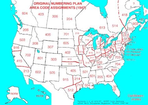 The Original Area Code Assignments 1947 Map Coding Area Codes
