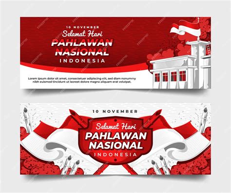 Premium Vector Red And White Hari Pahlawan Nasional Banner Collection